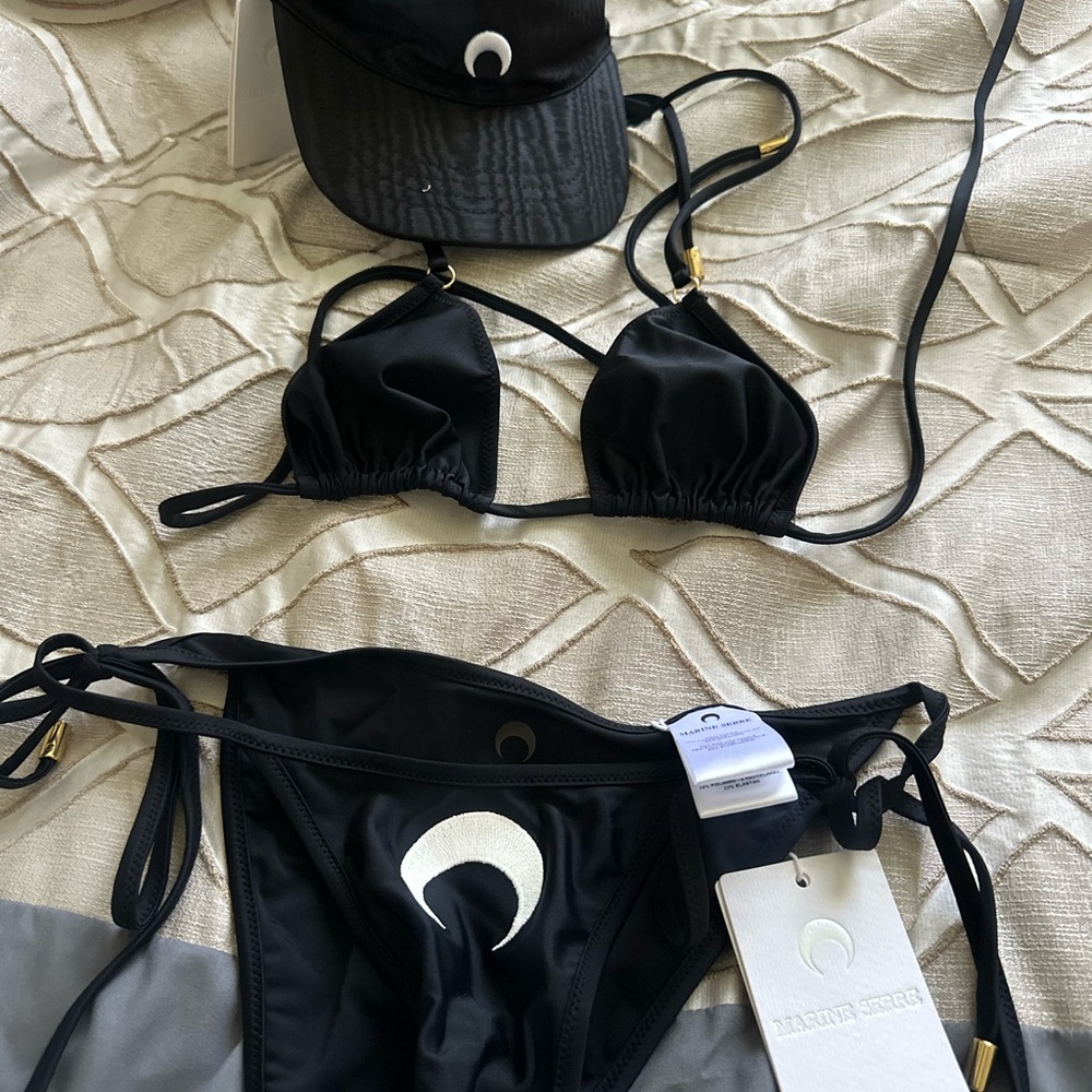 Black Marine Serre Two Piece Swim + Visor